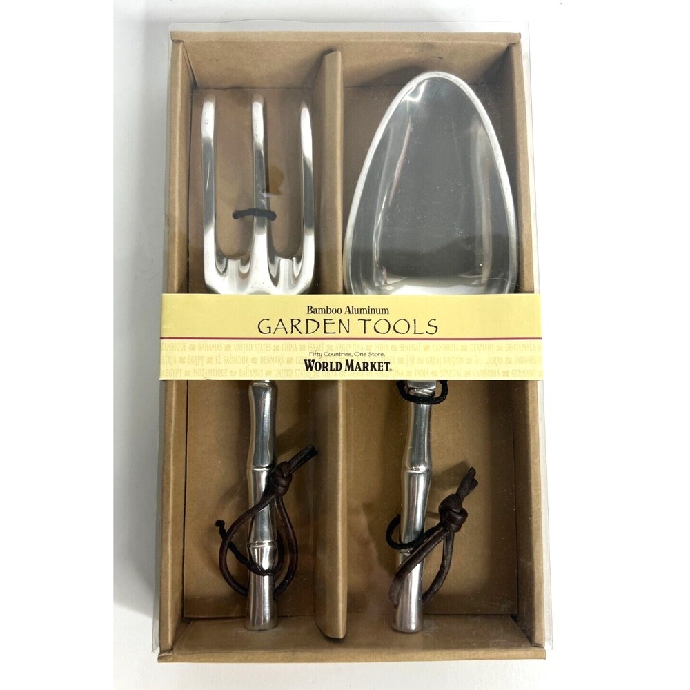 New 2 Pc Garden Hand Tools Set Bamboo Handle Cast Aluminum World Market Spade